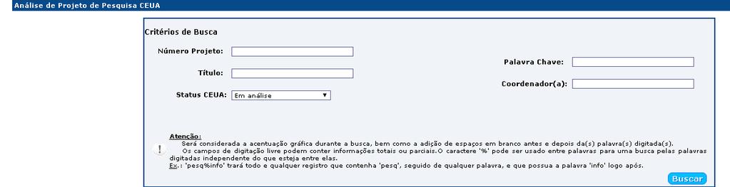 No cadastro do projeto constam todas as informações necessárias para ser feita a análise, bem como os arquivos relativos ao projeto na aba Documentos.