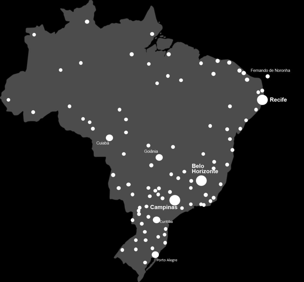 Liderança no Mercado Forte posicionamento no Brasil, com domínio de grande parte dos mercados Companhia Aérea Mais Relevante por Cidade (Dezembro de 2018) Posicionamento em Termos de Rotas