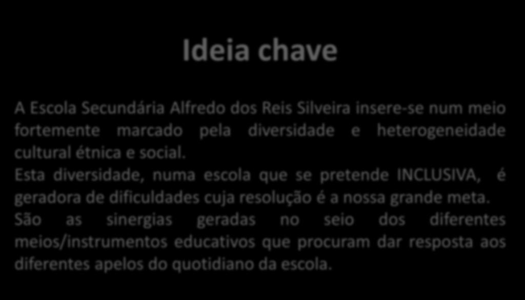 Ideia chave A Escola Secundária Alfredo dos Reis Silveira insere-se num meio fortemente marcado pela