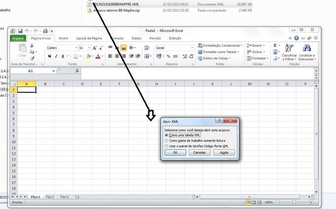 3º passo: Clicar em OK, abrirá um arquivo XML (linguagem usada pela TI), salve-o na sua máquina, para abri-lo em Excel