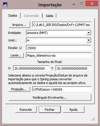 Figura 3: Tela de importação de isolinhas de altitude.