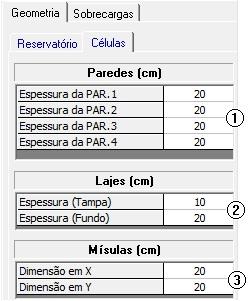 (1) Digite os valores de espessuras das paredes: - Espessura da PAR.1: <20>; - Espessura da PAR.2: <20>; - Espessura da PAR.3: <20>; - Espessura da PAR.