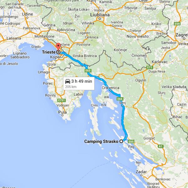 Continue pela E65. Siga pela E61 para a Str. per Basovizza em Trieste, Italia 181 km/2 h 40 min 7. Vire à esquerda em direção a E65 94,1 km 8.