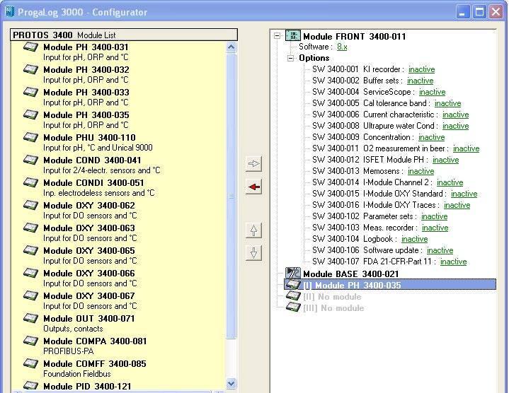 Software ProgaLog 3000 para Configuração e Documentação Configuração usando "ProgaLog 3000" No menu "Configurador" pode ser pré-configurado no PC um sistema de análise de processo Protos 3400(X)
