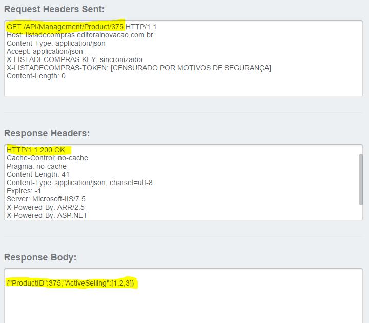 Na imagem acima é possível verificar que foi realizada uma requisição GET ao produto 375.