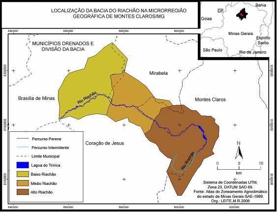 Figura 1 Localização, divisão e municípios drenados pela bacia do Riachão.