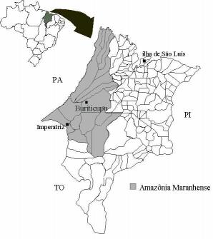 Revista da Sociedade Brasileira de Medicina Tropical 33:11-19, jan-fev, 2000 I Figura 1 - Localização de Buriticupu na Amazônia Maranhense.