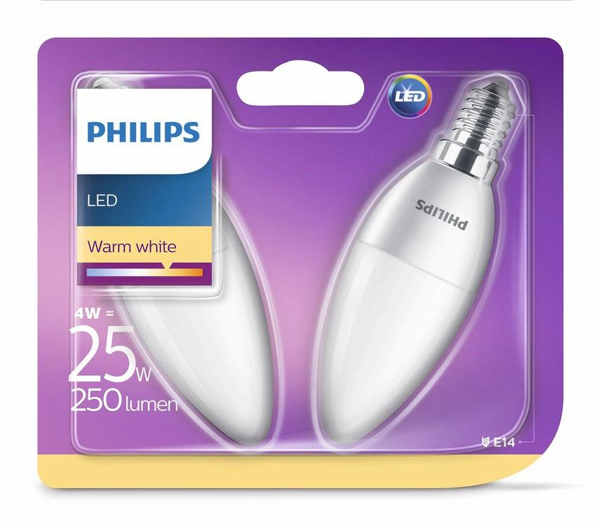 PHILIPS LED Vela 4 W (25 W) E14 Branca quente Intensidade não regulável Uma luz confortável para os seus olhos A luz de fraca qualidade pode causar fadiga ocular.