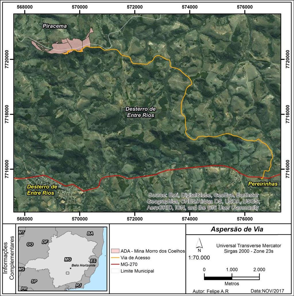 Figura 1.1 Via expedição produto Mina Morro dos Coelhos até MG 270 No dia 30 de Outubro de 2017 foi celebrado o Termo de Ajustamento de Conduta - TAC - entre a JMN Mineração S.