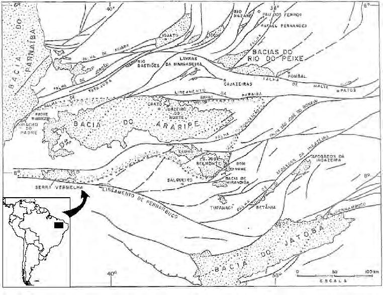 Figura 13: Mapa de localização da Bacia do Araripe (modificado a partir de Ponte, 1994).