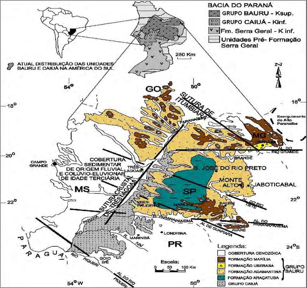 Figura 15: Mapa da distribuição das unidades que compõem o Grupo Bauru (modificado de Fernandes & Coimbra, 1996).