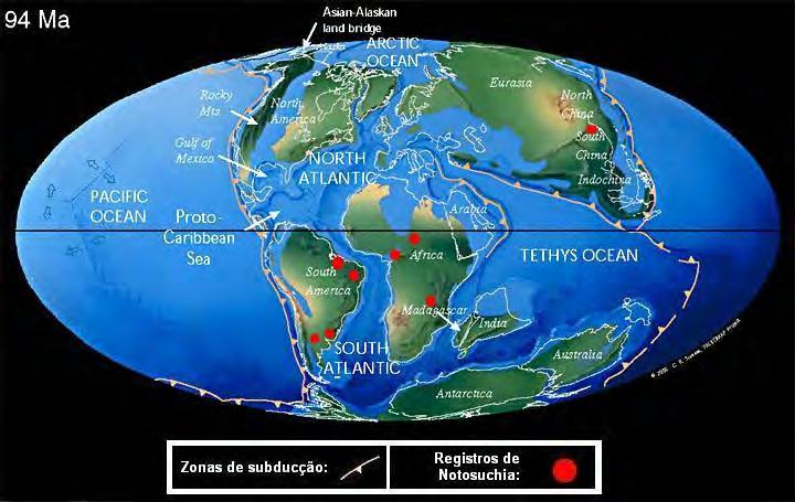 Figura 34: Reconstrução do globo terrestre em dois momentos distintos (94 e 66 milhões de anos,