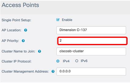 Etapa 4. Incorpore a prioridade do conjunto para a eleição dominante WAP (controlador de cluster) ao campo de prioridade AP.