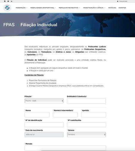 2. REGISTO PRATICANTES INDIVIDUAIS Formulário Online 1. Preencher todos os campos obrigatórios do formulário. 2. Selecionar no final o botão EFETUAR INSCRIÇÃO.