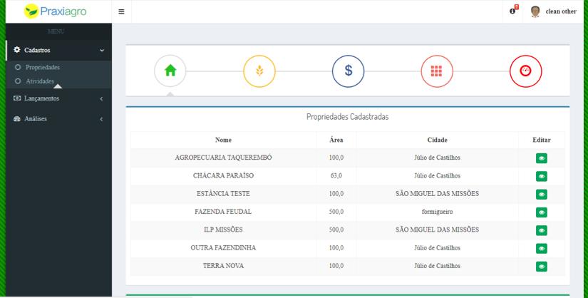 Cadastros a) Propriedades: Você deve cadastrar as propriedades ou unidades de produção, independentemente se as áreas forem próprias