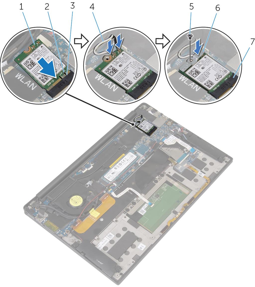 6 Recoloque o parafuso (M2x3) que prende o suporte da placa de rede sem fio à placa de sistema. Figura 8.