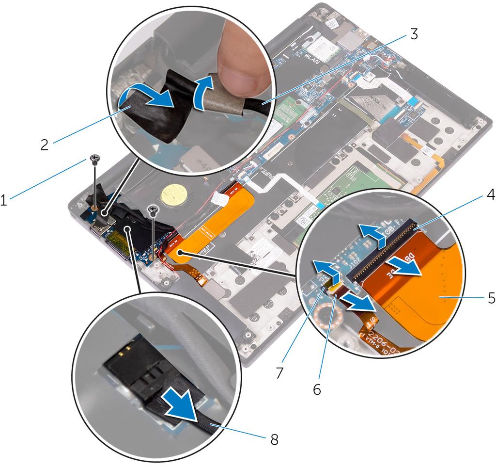 5 Abra a trava e desconecte o cabo do leitor de impressão digital (opcional) da placa de E/S. Figura 16.