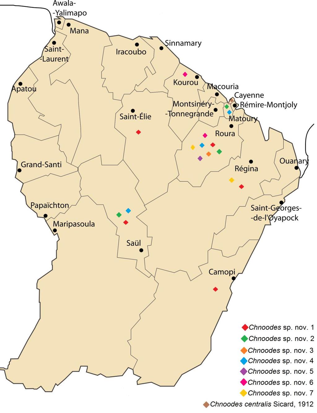região central e norte da Guiana Francesa, compreendendo as localidades de Kourou, Matoury, Cayenne, Saint-Élie, Roura, Régina, Saül, e Camopi