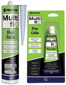 Disponível nas versões cartucho e bisnaga, MULTIFIX FIXA CUBA é flexível, não escorre, tem secagem rápida e adesão inicial de forte pega (tack).