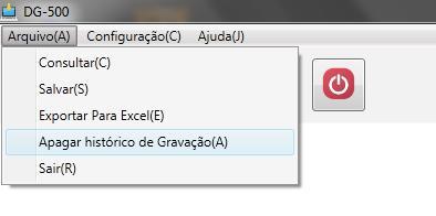 - Apagando o histórico de dados gravados no equipamento: Para apagar o histórico de dados do software, clique no menu File(F) e depois em Delete history Record(D). 7.