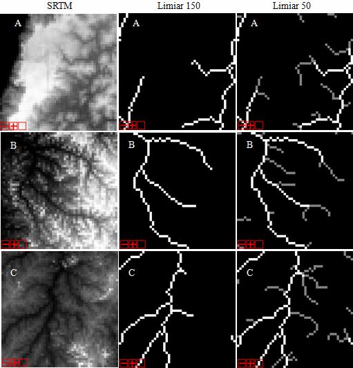Figura 4 Rede de drenagem extraída com limiares 50 e