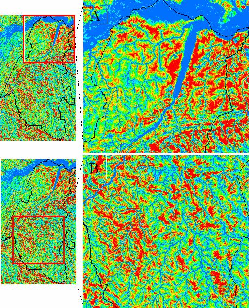 Após a definição dos limiares, os mapas foram combinados de forma a manter as características de cada uma das unidades geomorfológicas individualmente.