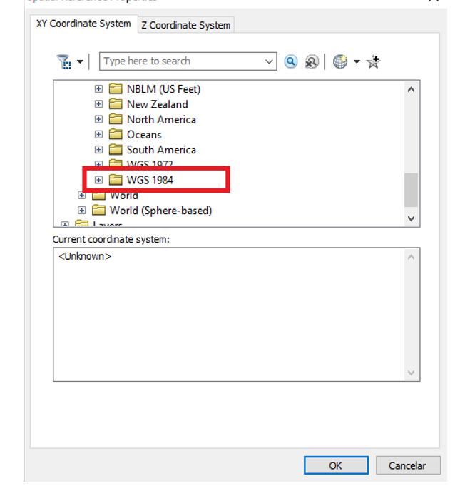 g) Selecionar o datum (neste caso, o WGS-1984, destacado na Figura