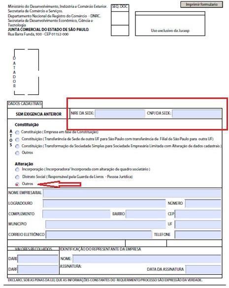 Ao preencher a opção de alteração deverá