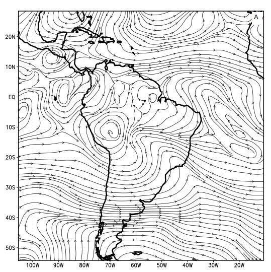 Em superfície (Figura 2b), notam-se os anticiclones subtropicais semipermanentes aproximadamente na sua posição climatológica, com fraca anomalia ao norte do paralelo 20 S e ao sul do paralelo 40ºS e