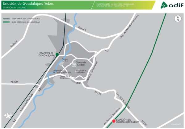 Concepção e integração urbana de uma estação. Estação em Guadalajara-Yebes. Um erro de planejamento (i) Guadalajara = 85.000 hab.