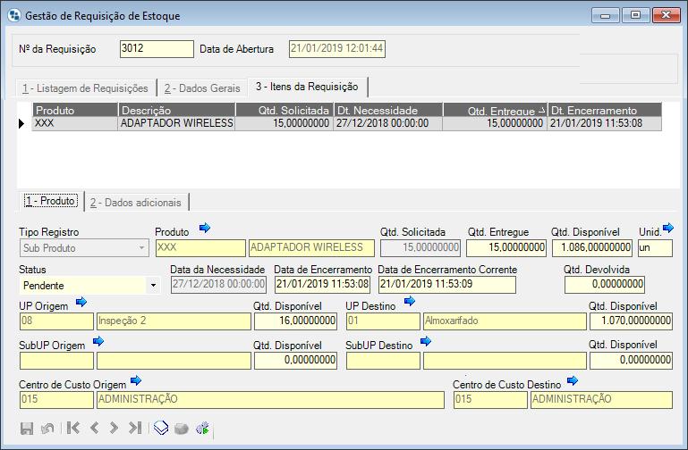 de compras e a requisição Permite desmembramento dos itens Controle de devolução de um item da requisição na saída do estoque Transferência de estoque entre