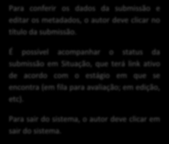 fila para avaliação; em edição, etc).