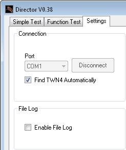 2.5 Configurações 2.5.1 Conexão A conexão automática para o TWN4 pode ser desabilitada desmarcando a checkbox Find TWN4 Automatically.