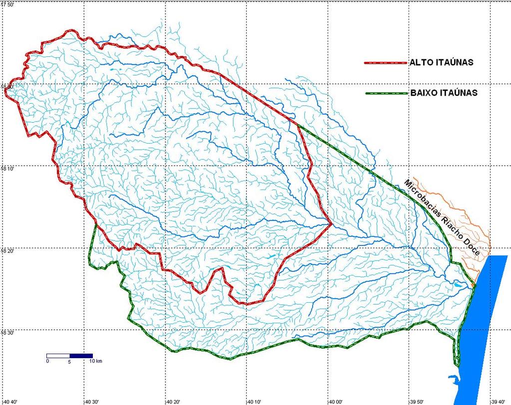 A bacia do rio São Mateus tem 60% de sua área em território capixaba, e os outros 40% em território mineiro.