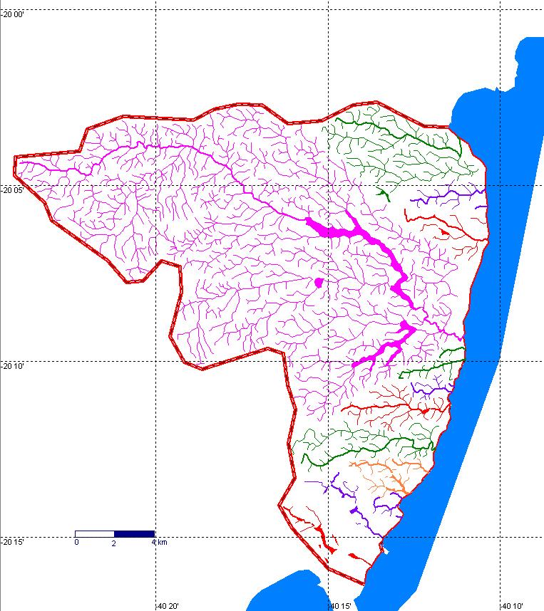 Sub-bacia dos Reis Magos. Os rios Timbuí e Fundão se encontram já na região das baixadas litorâneas, na divisa municipal Serra-Fundão, e passam a formar o Rio Reis Magos.