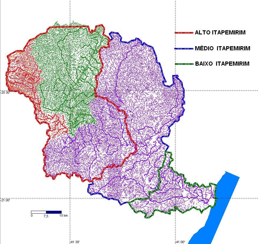 Bacias do Sul do Espírito Santo As bacias sul do Espírito Santo possuem uma área cartográfica total de 8.910 Km 2 formada pelas bacias dos rios Itapemirim, ao norte, com 5.