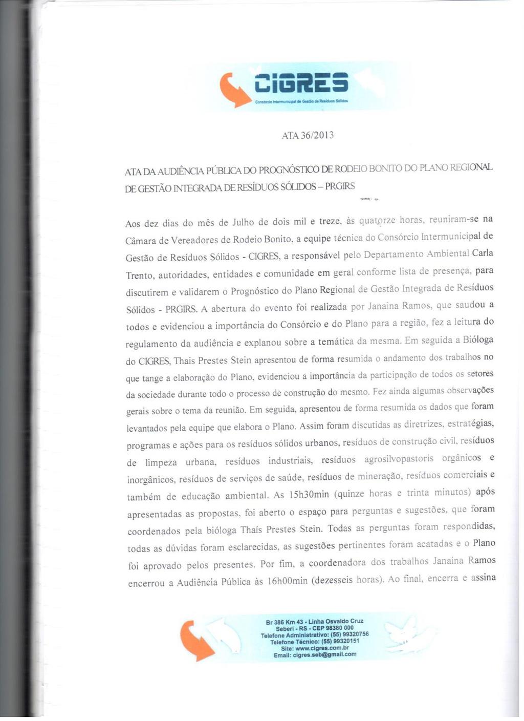 ANEXO 20 - Ata da Audiência Pública de Rodeio Bonito PLANO