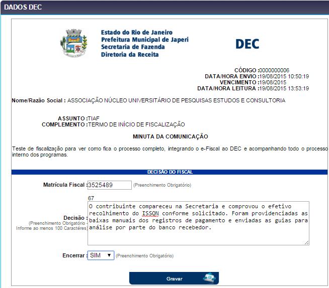 Estes são os dados DDC referentes ao Assunto e Estes são os dados de detalhes do assunto do geração, vencimento e DDC.