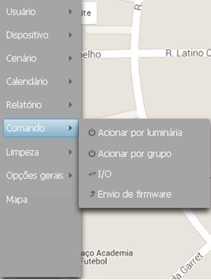 3.8- Menu - Comando Comando Acionar por luminária: Possibilita realizar testes de status (On/Off) e Dimerização (10-100%) nas luminárias instaladas, individualmente; Comando Acionar por grupo: