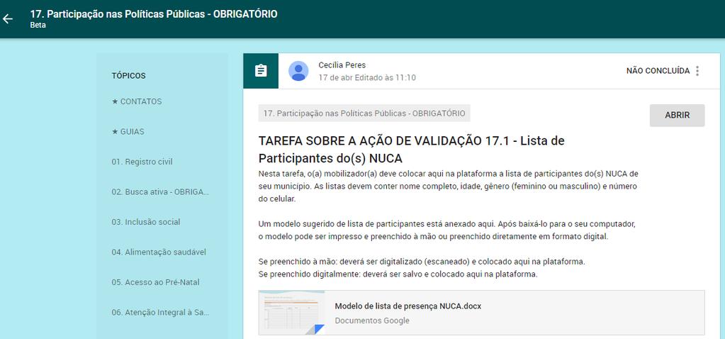 A. Como enviar um documento comprobatório para o UNICEF? 3.