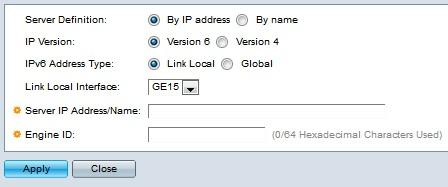 No campo de definição do server, clique um botão de rádio para definir o motor remoto por seu IP address ou por nome: Por nome Para especificar um nome do Web site ou um Domain Name.