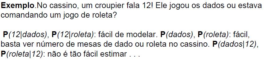 Inversão Bayesiana (Regra de Bayes) P(H e): Probabilidade posterior P(H): Probabilidade a priori Por