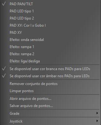 PADS Opções adicionais como o tipo do PAD podem ser vistas no menu de contexto: