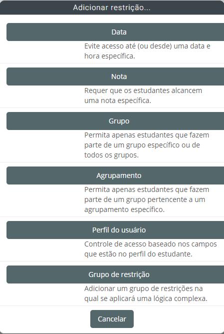 4 Utilização de grupos As atividades e recursos no Moodle podem ser configurados em uma das três modalidades de grupos existentes: Nenhum grupo: não há subgrupos, todos fazem parte de uma grande