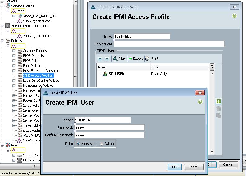 Configurar a política IPMI Em seguida você criará um perfil inteligente do acesso da interface de gerenciamento da plataforma (IPMI) que crie uma conta de usuário usada