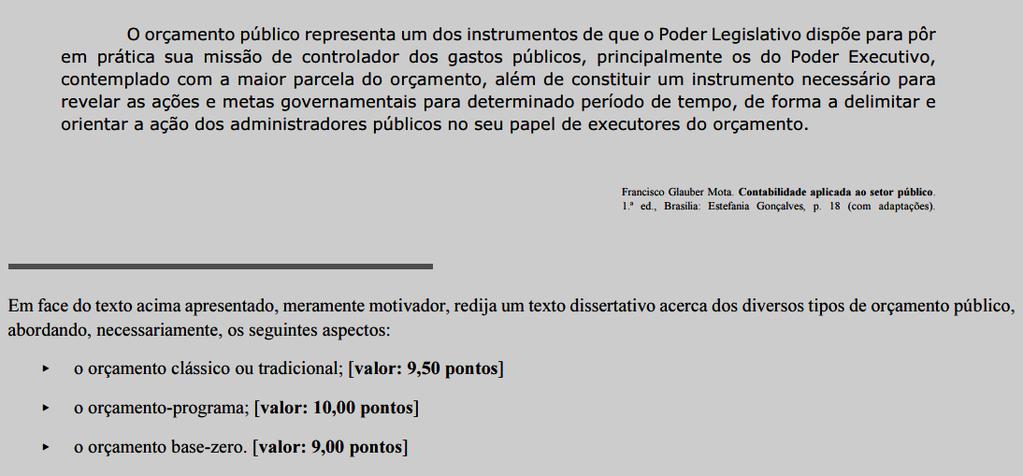 5 2. ÚLTIMO CONCURSO A prova discursiva (P3), de caráter eliminatório e classificatório, consistirá de uma redação de natureza técnica, de até 40 linhas, acerca dos conhecimentos específicos, e