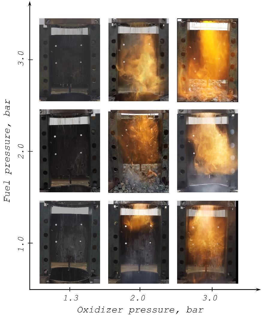90 Figura 57 - Chama gerada pelo sistema de ignição para diferentes configurações de pressão. O conceito de inflamabilidade fica claro com a Fig. (57).