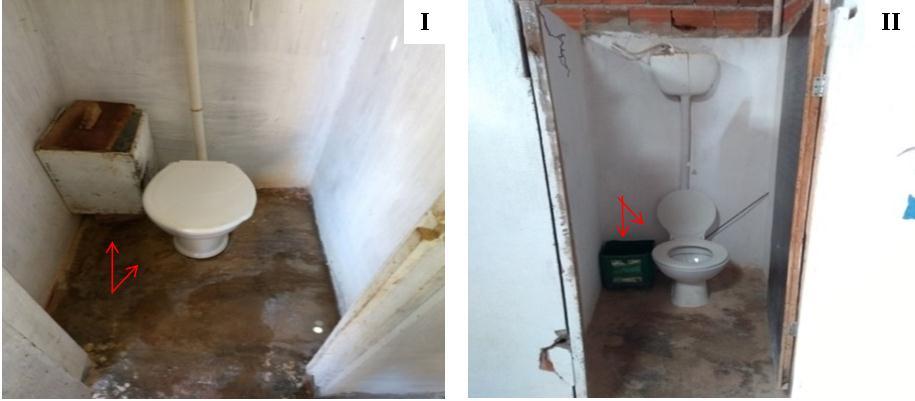 Figura 5 - Vasos sanitários dos canteiros visitados I: vaso sanitário da obra A; II: vaso sanitário da obra B.
