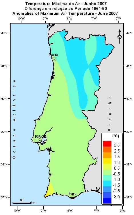 Os valores da média da temperatura mínima variaram entre +8.1 C em Lamas de Mouro e +17.2 C em Faro; os desvios em relação à normal variaram entre 1.2 C em Mirandela e +1.