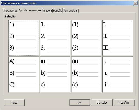 Exercício Opção Marcadores e Numerações.